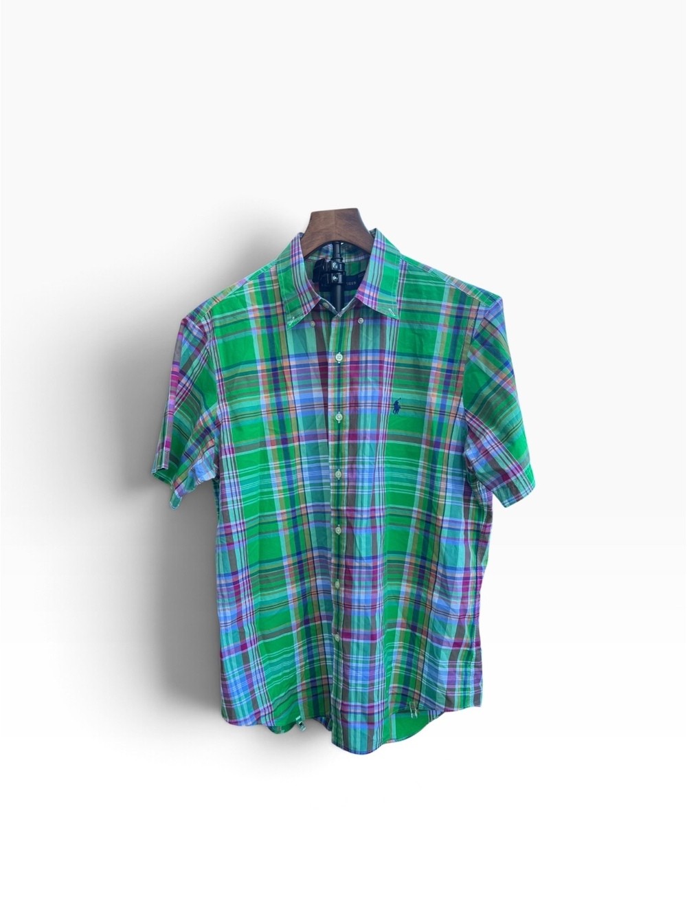 Polo Ralph Lauren Men's Short Sleeve Plaid Button Down Shirt - Green Madras Sz L
